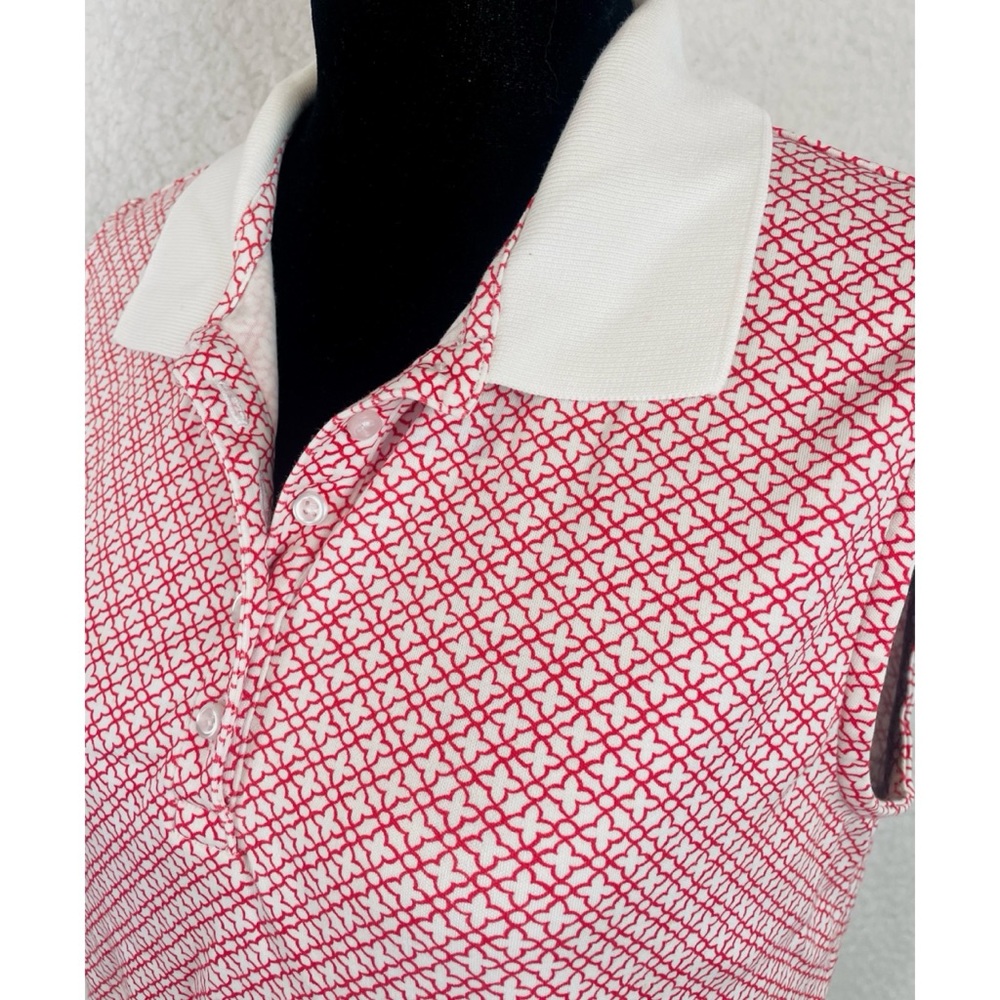LANDS’ END • Red/White Geometric Print Sleeveless Collared Polo Top, M - Picture 6 of 16